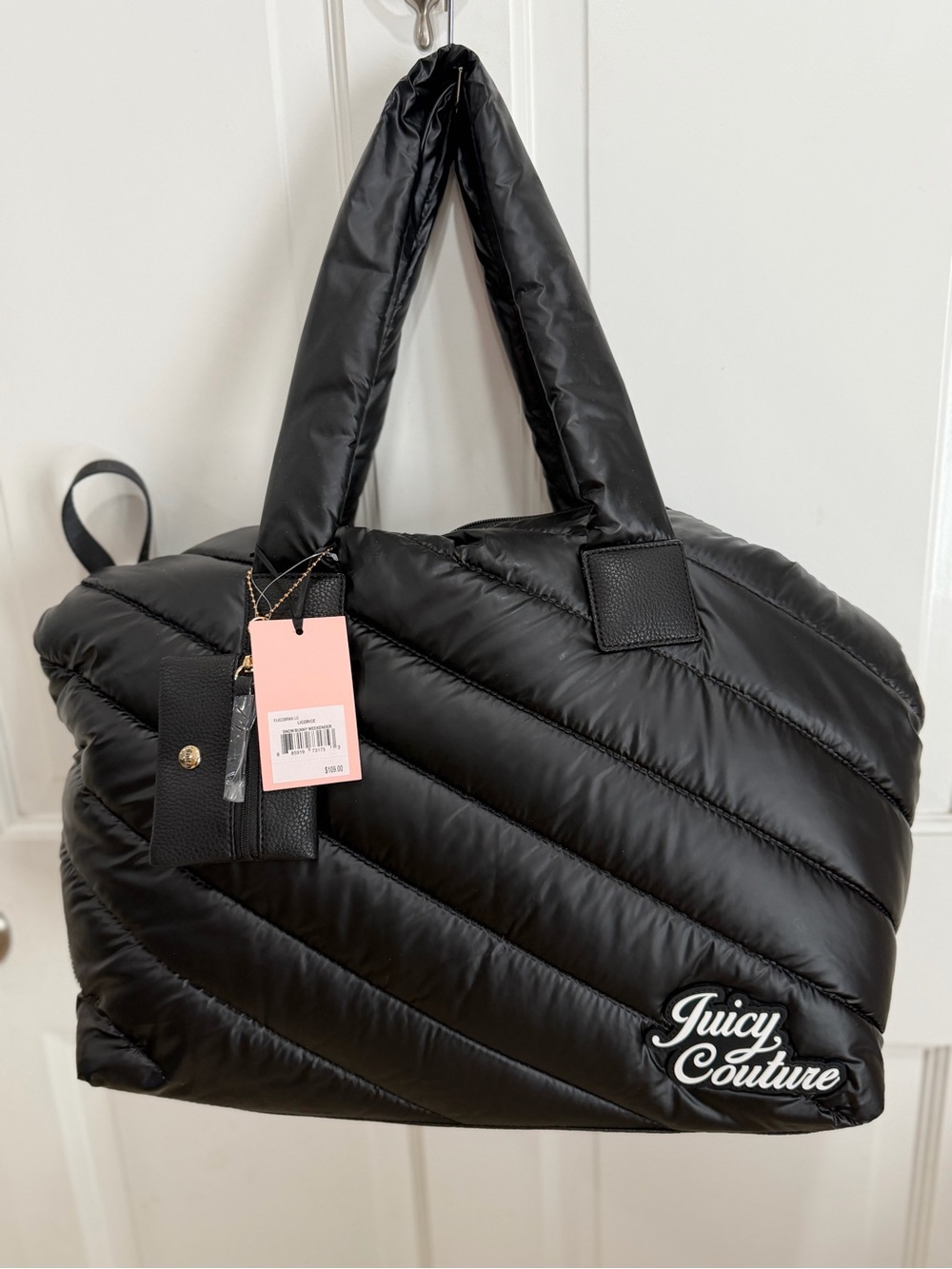 Juicy Couture Black Quilted Puffer Tote with Logo